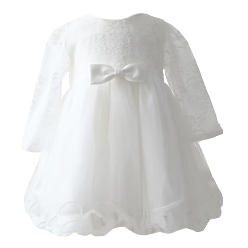 LOLIWE Taufkleid Baby Mädchen Tüll Prinzessin Kleid Langarm M28 (68) von LOLIWE