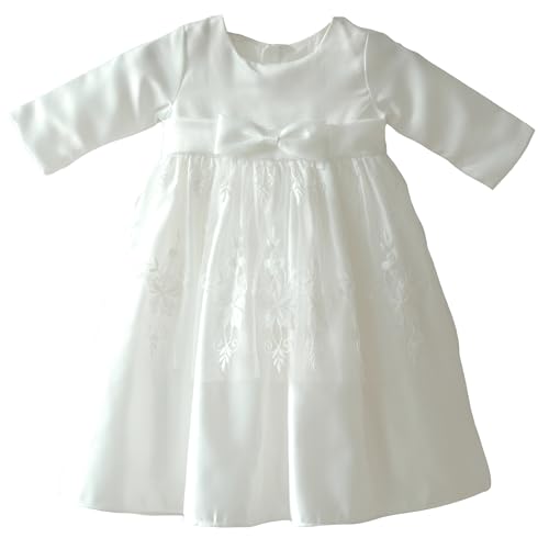LOLIWE Taufkleid Langarm Satin Spitze Baby Mädchen Blumenmädchen M35 (74) von LOLIWE