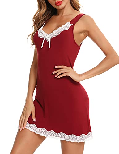 LOLLO VITA Damen-Nachthemd, ärmellos, Spitze, Babydoll, Nachtwäsche - Rot - Small von LOLLO VITA