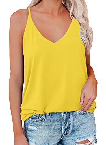 LOLONG V-Ausschnitt Tank Tops für Frauen Sommer Sexy Spaghettiträger Ärmellose Shirts, gelb, XX-Large von LOLONG