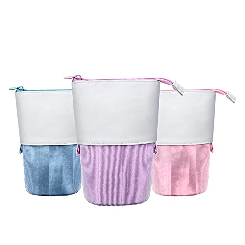 LOLPALONE 3 Stück Teleskop-Federmäppchen Stehend Schreibwaren Bleistifthalter Leinwand Dual-Use Up Stand Pencil Bags mit Reißverschluss A, Rosa, Blau und Violett LOLPALONE 3 Stück Teleskop-Federmäppchen Stehend Schreibwaren Bleistifthalter Leinwand Dual-Use Up Stand Pencil Bags mit Reißverschluss A, Rosa, Blau und Violett von LOLPALONE