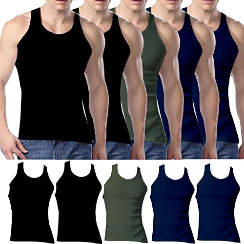 Herren Tank Tops Multipack Baumwolle Weste für Männer ärmelloses Unterhemd Basic Einfarbig Unterwäsche, 2 x Blau, 2 x Schwarz, 1 x Grün, 3XL von LOLPIP