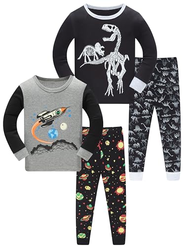 LOLPIP Jungen Pyjamas 4-Pc Set Kleinkind Kleidung 100% Baumwolle Nachtwäsche Rakete Dinosaurier Gedruckt Gary Schwarz Gedruckte Nachtwäsche Langarm 6 Jahre von LOLPIP