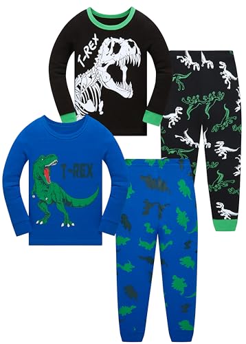 LOLPIP Jungen Pyjamas 4-Pc Set Kleinkind Kleidung 100% Baumwolle Nachtwäsche T-Rex Dinosaurier Gedruckt Nachtwäsche Langarm 6 Jahre von LOLPIP