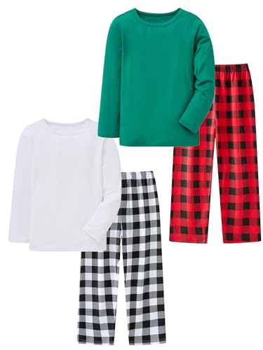 LOLPIP Jungen Pyjamas 4-teiliges Set Kids Kleidung Stretch Ribbed Baumwolle Schlafkleidung Langärmelige Top Checkered Hosen Nachtkleidung 4 Jahre von LOLPIP