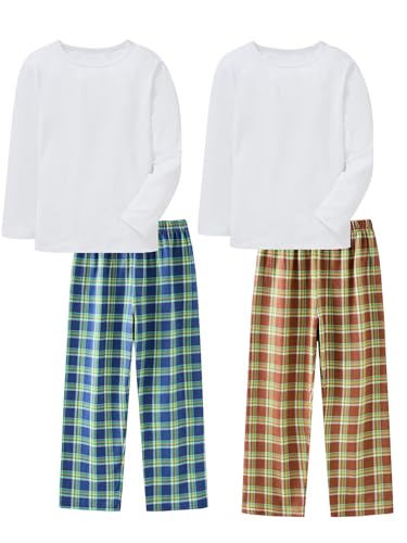 LOLPIP Jungen Pyjamas 4-teiliges Set Kids Kleidung Stretch Ribbed Baumwolle Schlafkleidung Langärmelige weiße Top Checkered Hosen Nachtkleidung 3 Jahre von LOLPIP