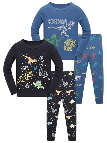 LOLPIP Jungen Pyjamas 4-teiliges Set Kinder Kleidung 100% Baumwolle Nachtwäsche Dinosaurier gedruckt Nachtwäsche Langarm 6 Jahre von LOLPIP