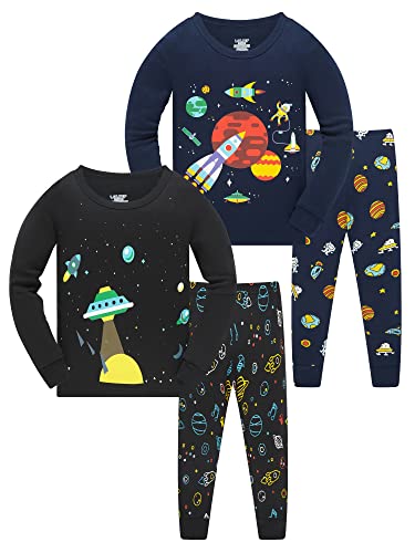 LOLPIP Jungen Pyjamas Rocket Space Printed Sleepwear 100% Baumwolle Pyjamas für Kinder Langarm 4-Stücke Set 4-5 Jahre PJs von LOLPIP