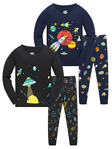 LOLPIP Jungen Pyjamas Rocket Space Printed Sleepwear 100% Baumwolle Pyjamas für Kinder Langarm 4 Stücke Set 8 Jahre PJs von LOLPIP