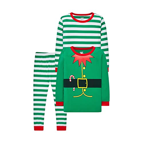 LOLPIP Kinder Pyjamas Jungen Mädchen Weihnachtspyjamas Kleinkind Langarm Nachtwäsche 3-teilige Sets 6-7 Jahre Elf Gedruckt Grün Gestreift von LOLPIP