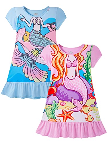 LOLPIP Mädchen Nachtkleid Meerjungfrau Nachthemd Kurzarm Pyjama Nachthemd Kleid für Kinder Nachtwäsche für Mädchen Nachthemd 3-4 Jahre von LOLPIP