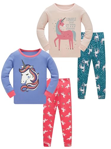 LOLPIP Mädchen Pyjamas Kinder Kleidung 100% Baumwolle Nachtwäsche Set 4-teilige Einhorn Print Nachtwäsche Langarm 6 Jahre von LOLPIP