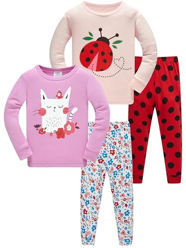 LOLPIP Mädchen Pyjamas Kinder Kleidung 100% Baumwolle Nachtwäsche Set Katze Marienkäfer Print Nachtwäsche Langarm 10 Jahre von LOLPIP