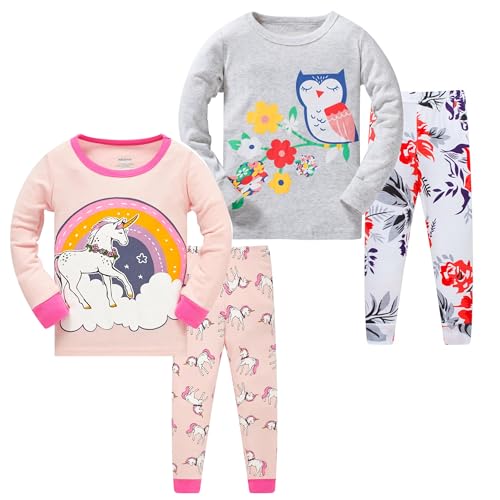 LOLPIP Mädchen Pyjamas Kinder Kleidung 100% Baumwolle Schlafkleidung Set Einhorn Eule Nachtkleidung Langarm 7 Jahre von LOLPIP