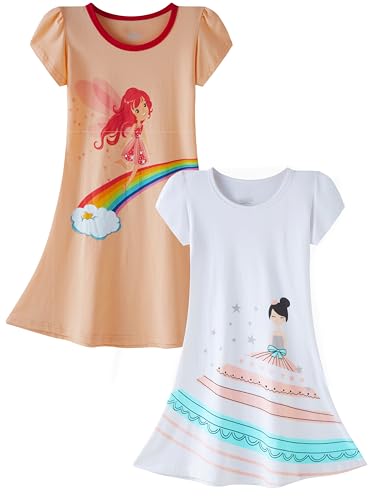 LOLPIP Nachthemden Kurzarm Pyjama Baumwolle Nachtkleid Nachthemden für Kinder Casual Tunika Kleid Nachtwäsche für Mädchen Nachthemd Einhorn Größe Kleine 3-4 Jahre von LOLPIP