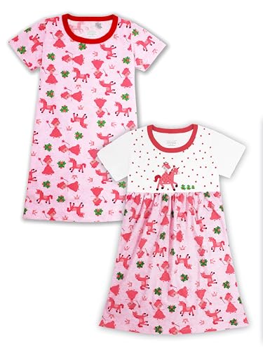 LOLPIP Nachthemden Kurzarm Pyjama Baumwolle Nachtkleid Nachthemden für Kinder Casual Tunika Kleid Nachtwäsche für Mädchen Nachthemd Einhorn Größe X-Large 9-10 Jahre von LOLPIP
