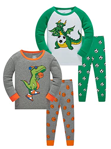 LOLPIP Pyjamas für Jungen 4-teiliges Set Langarm 100% Baumwollkleidung Kleinkind Kinder Nachtwäsche Dinosaurier 10 Jahre von LOLPIP