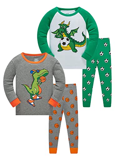 LOLPIP Pyjamas für Jungen 4-teiliges Set Langarm 100% Baumwollkleidung Kleinkind Kinder Nachtwäsche Dinosaurier 6-7 Jahre von LOLPIP