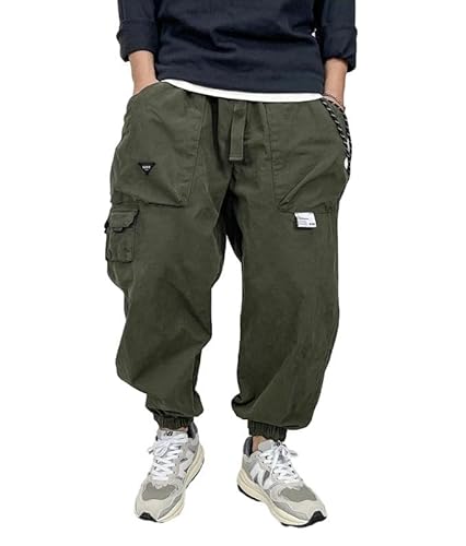 Japanische Streetwear Multi-Pocket Casual Haremshose Für Männer Kleidung Harajuku Jogginghose Koreanische Hip Hop Cargohose Männlich,Grün,XL von LOMATO