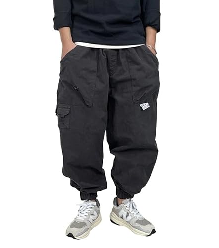 Japanische Streetwear Multi-Pocket Casual Haremshose Für Männer Kleidung Harajuku Jogginghose Koreanische Hip Hop Cargohose Männlich,grau,S von LOMATO