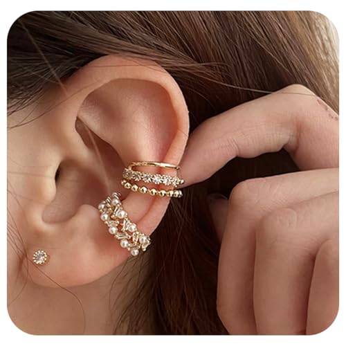 LOMSUXA 2 Pcs Ear Cuff für Damen Fake Helix Knorpel Ohrringe Fake Piercing Ohrmanschette Ohrringe 925 Silber Clip Ohrklemme Funkelnde RundeHuggie Ohrringe Ohne Ohrloch von LOMSUXA