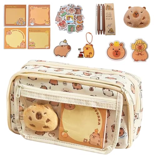 LOMUG Capybara Federmäppchen, Mehrschichtige Federmäppchen mit Großem Fassungsvermögen, Capybara Schreibwaren Set, Süßes Schreibwaren Geschenkset für Kinder,Capybara Briefpapier Set für Kinder Schüler von LOMUG