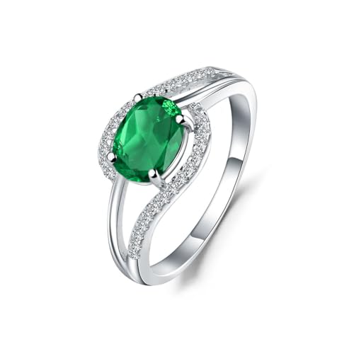 LONAGO 1.5ct Smaragd Ring für Frauen 925 Sterling Silber 6mm * 8mm Oval Schnitt Grün Smaragd Versprechen Ring für Verlobung (5) von LONAGO