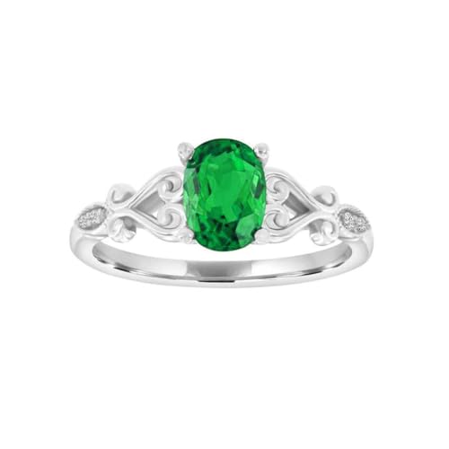 LONAGO 1.5ct Smaragd Verlobungs Ring für Hochzeit 925 Sterling Silber 6mm * 8mm Ovaler Schnitt Grün Smaragd Versprechen Ring für Jubiläum (9) von LONAGO