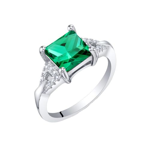 LONAGO 2CT Smaragd Ring für Verlobung 925 Sterling Silber 8mm Prinzessin Cut Grün Smaragd Ring für Frauen Mutter (12) von LONAGO