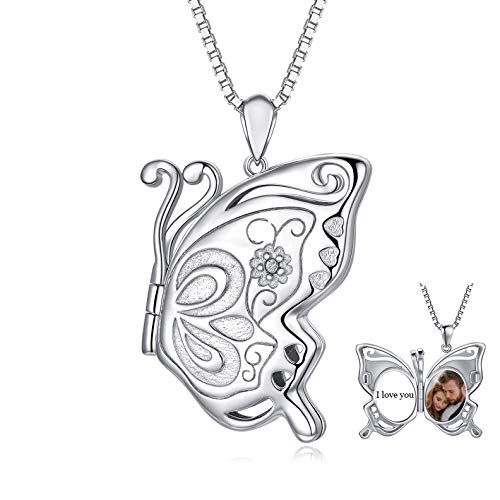LONAGO 925 Sterline D'argento Collana Medaglione Personalizzata Che Contiene Immagini Farfalla Medaglione Pendente Collana Gioielli per le Donne von LONAGO