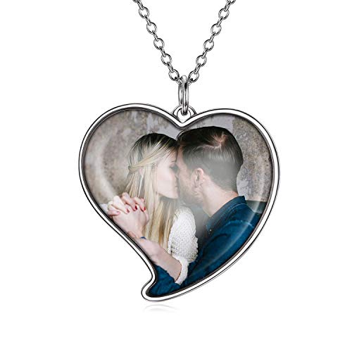 LONAGO 925 Sterling Silber Herz Foto Halskette Full Color Personalisierte Foto Anhänger Halskette Schmuck für Frauen (Heart 3-White-Gold-Plated-Copper) von LONAGO