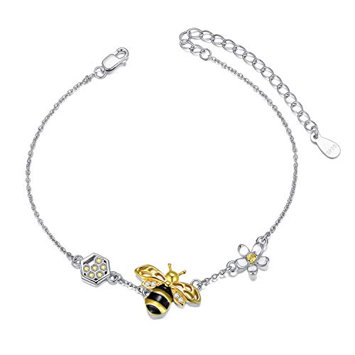 LONAGO 925 Sterling Silber Honigbiene Armband Niedliche Hummel Blumen Armband Schmuck für Frauen von LONAGO