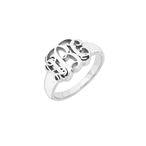 LONAGO 925 Sterling Silber Personalisierte Drei Anfängliche Monogramm Ring Benutzerdefinierte Monogramm Zeichen Ring Schmuck (white gold, Silber) von LONAGO