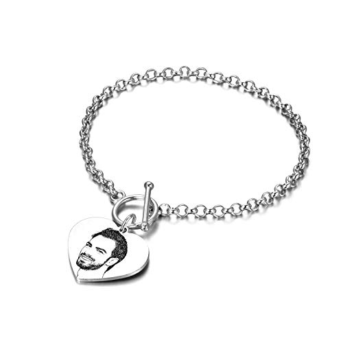 LONAGO 925 Sterling Silber Personalisierte Foto Armband Benutzerdefinierte Gravierte Bild Armband für Frauen Männer (Herz) von LONAGO