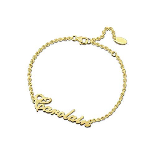 LONAGO 925 Sterling Silber Personalisierte Name Armband Benutzerdefinierte Name Nachricht Armband Schmuck für Frauen (Yellow Gold) von LONAGO