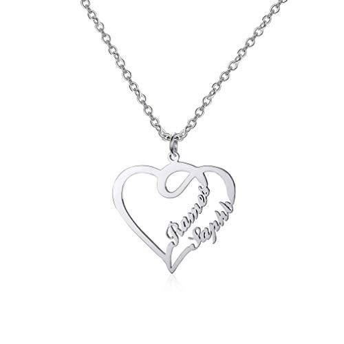 LONAGO 925 Sterling Silber Personalisierte Name Halskette Herzförmige Benutzerdefinierte Zwei Namen Anhänger Halskette Schmuck (White Gold, Silber) von LONAGO