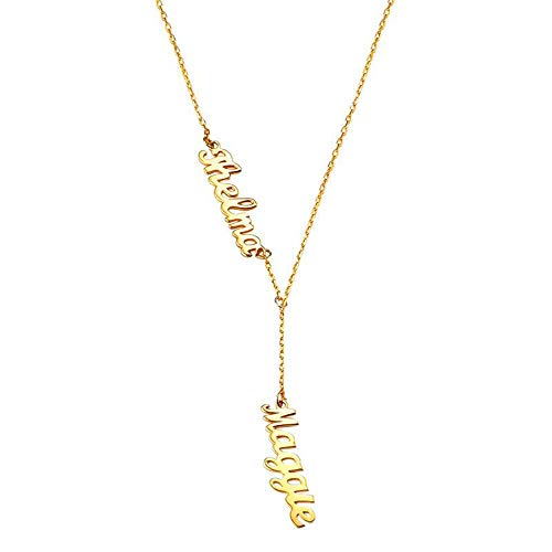 LONAGO 925 Sterling Silber Personalisierte Name Halskette Y Kette Benutzerdefinierte Tow Namen Halskette Schmuck für Frauen (gold-plated-copper) von LONAGO