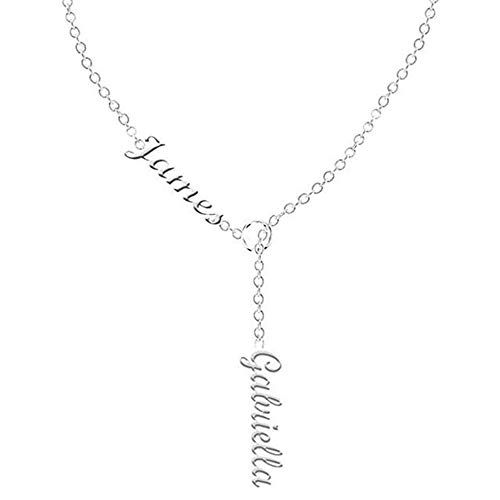 LONAGO 925 Sterling Silber Personalisierte Name Halskette Y Kette Benutzerdefinierte Tow Namen Halskette Schmuck für Frauen (white-gold-plated-copper) von LONAGO