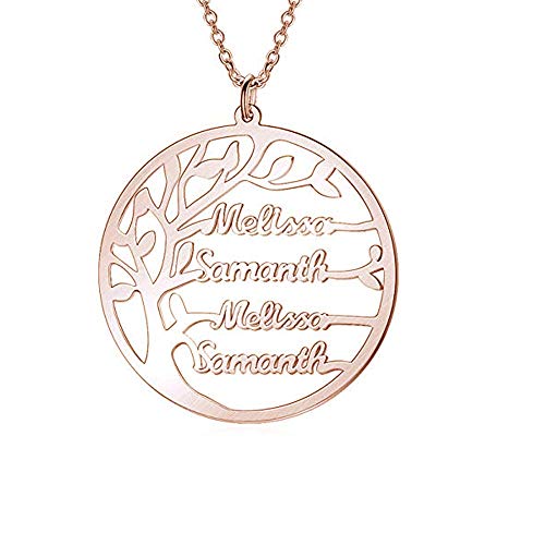 LONAGO 925 Sterling Silber Personalisierte Name Stammbaum Halskette Benutzerdefinierte 4 Namen Baum des Lebens Anhänger Halskette Schmuck (rose-gold-plated-silver) von LONAGO