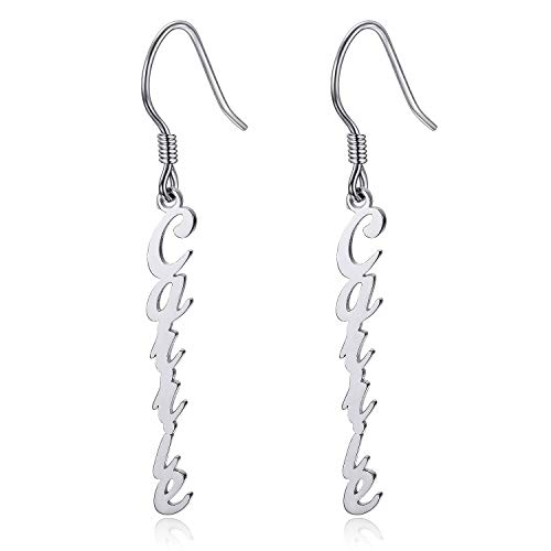 LONAGO 925 Sterling Silber Personalisierte Namen Ohrringe Benutzerdefinierte Beliebige Namen Ohrringe Schmuck für Frauen (white-gold-plated-silver 1) von LONAGO