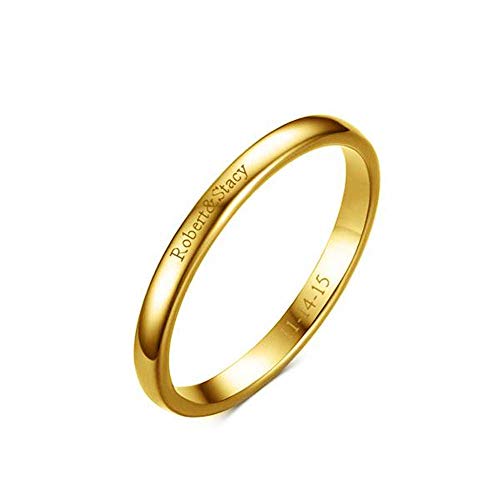 LONAGO 925 Sterling Silber Personalisierte Namensring Einfache Gravur Name und Datum Band Ring Schmuck (gold-plated-silver) von LONAGO