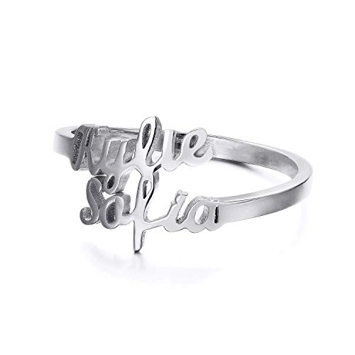 LONAGO 925 Sterling Silber Personalisierter Namensring Benutzerdefinierte Zwei Namen Ring Schmuck für Frauen (white gold, Silber) von LONAGO