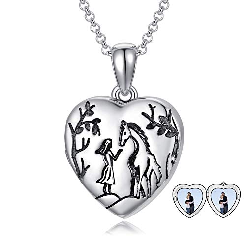 LONAGO 925 Sterling Silber Personalisiertes Foto Medaillon das Bilder Pferd und Mädchen Herz Medaillon Anhänger Halskette Schmuck Hält von LONAGO