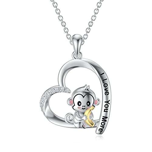 LONAGO Affen Halskette 925 Sterling Silber Ich Liebe Dich Mehr Netter Affe Hält Bananen Anhänger Halskette Schmuck für Frauen von LONAGO