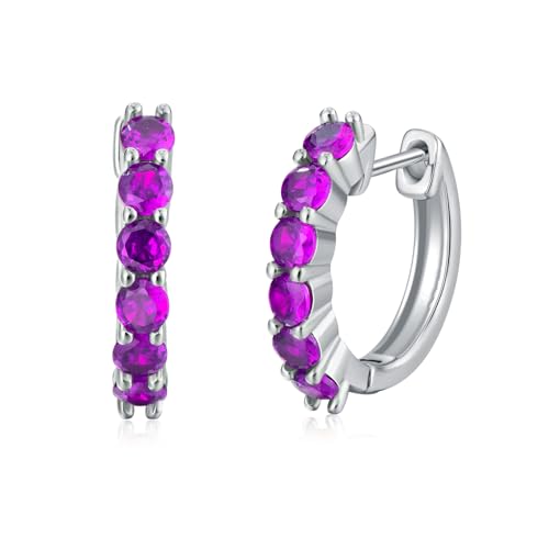 LONAGO Amethyst Creolen für Frauen 925 Sterling Silber Künstliche Lila Amethyst Huggies Ohrringe von LONAGO