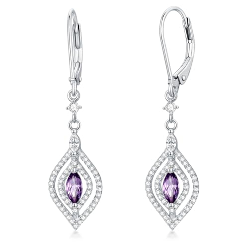LONAGO Amethyst Ohrringe 925er Sterlingsilber Künstlicher Amethyst Geburtsstein Februar Tropfen Ohrringe für Damen von LONAGO