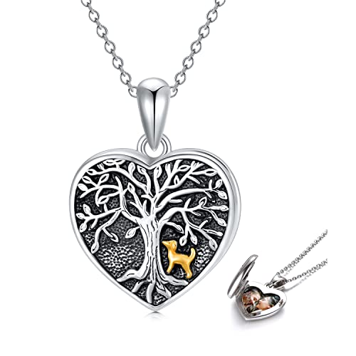 LONAGO Baum des Lebens Foto Medaillon Halskette die Bild Hält 925 Sterling Silber Süße Hund Medaillon Anhänger Halskette Schmuck für Frauen von LONAGO