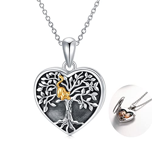 LONAGO Baum des Lebens Foto Medaillon Halskette die Bild Hält 925 Sterling Silber Süße Katze Medaillon Anhänger Halskette Schmuck für Frauen von LONAGO