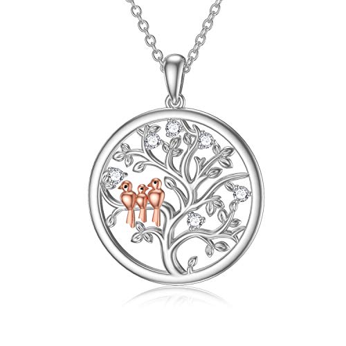 LONAGO Baum des Lebens Halskette 925 Sterling Silber Süß Vögel Stammbaum Anhänger Halskette Schmuck für Frauen von LONAGO