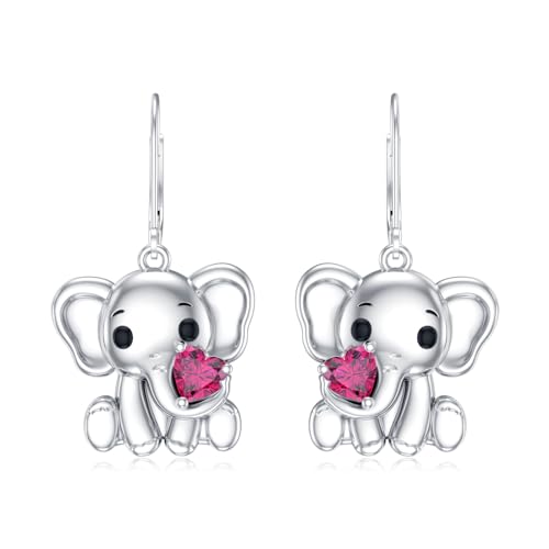 LONAGO Elefant Ohrringe für Frauen 925 Sterling Silber Herz Cut Erstellt Roter Rubin mit Elefant Drop Dangle Ohrringe von LONAGO